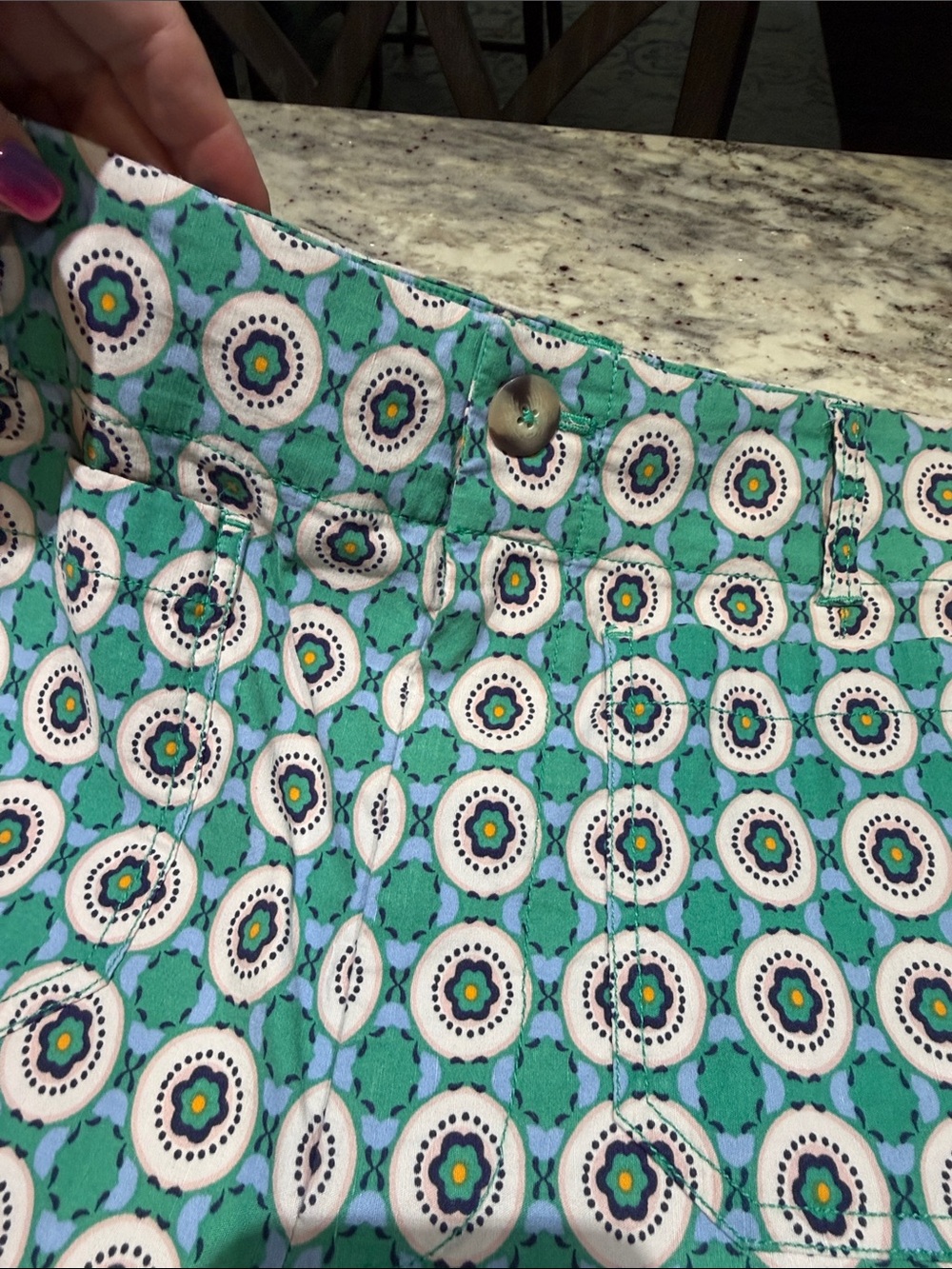 Anthropologie Maeve Colette Teal, White & Green Patterned Ankle Pants - Picture 3 of 10